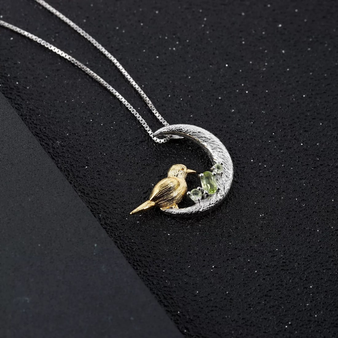 925 Sterling Silver Natural Peridot & Bird Necklace - 3