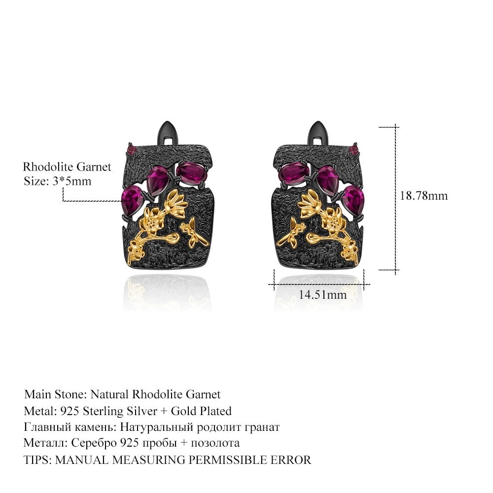 925 Sterling Silver Natural Rhodolite Garnet Earrings - 4