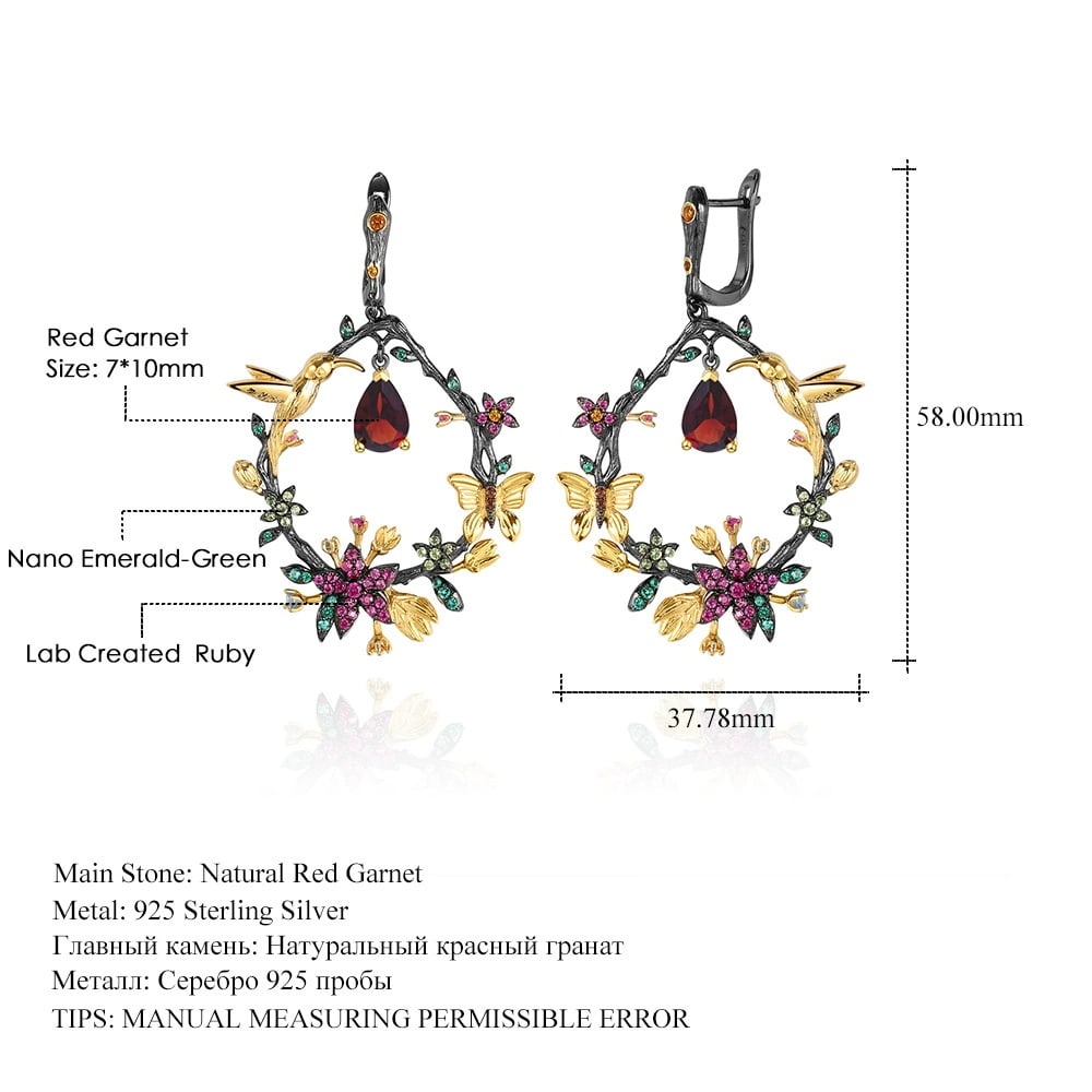 925 Sterling Silver Natural Garnet & Lab Created Ruby & Nano Emerald Earrings - 3