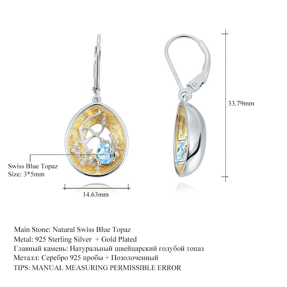 925 Sterling Silver Natural Topaz Earrings - 2