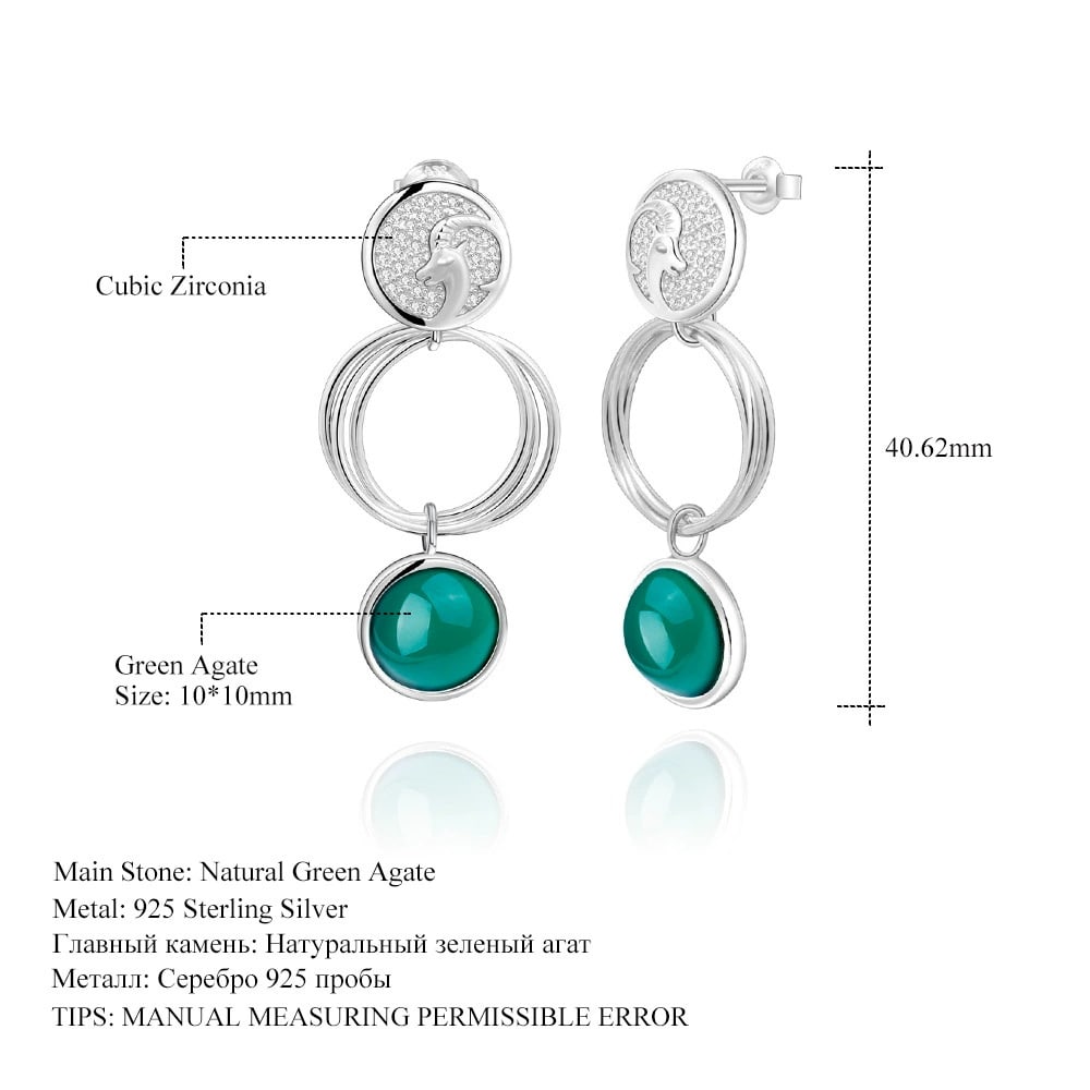 925 Sterling Silver Natural Agate & Cubic Zirconia Earrings - 2