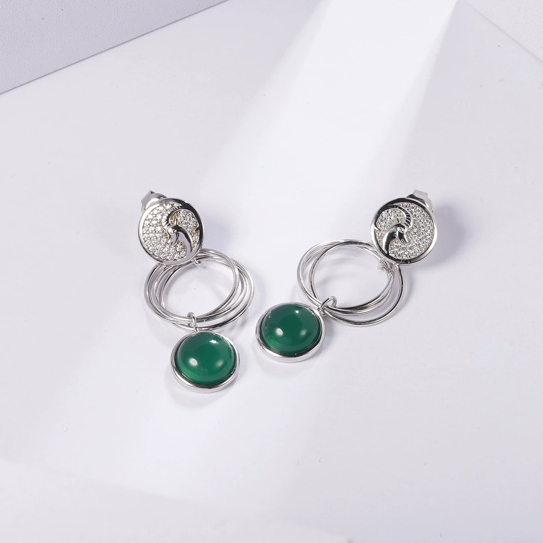 925 Sterling Silver Natural Agate & Cubic Zirconia Earrings - 3