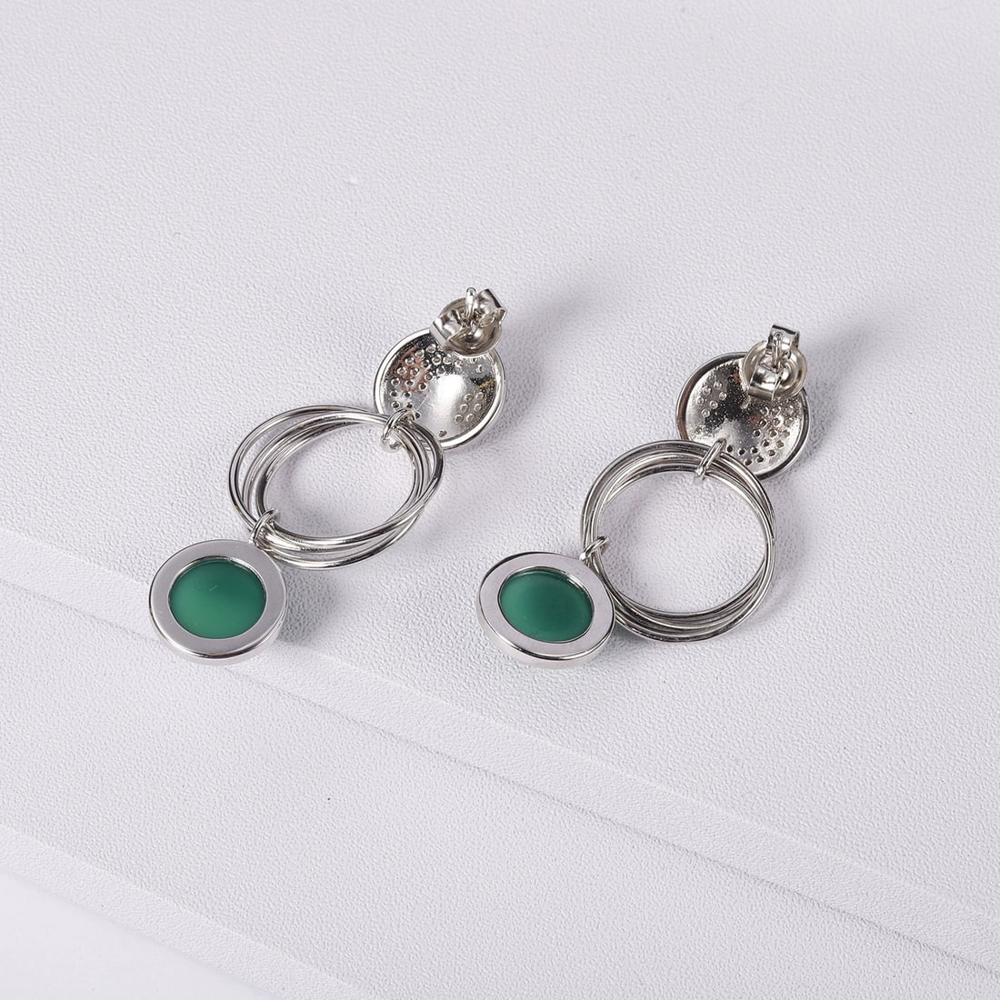 925 Sterling Silver Natural Agate & Cubic Zirconia Earrings - 5