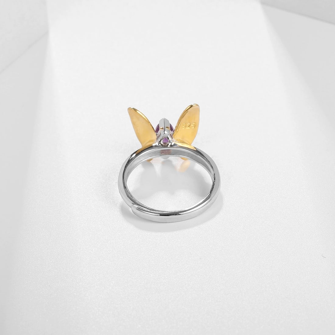 925 Sterling Silver Natural Amethyst & Butterfly Ring - 2