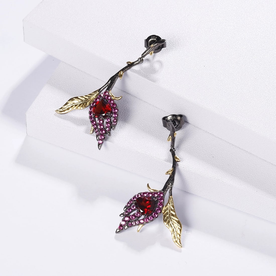 925 Sterling Silver Natural Garnet & Cubic Zirconia Earrings - 3