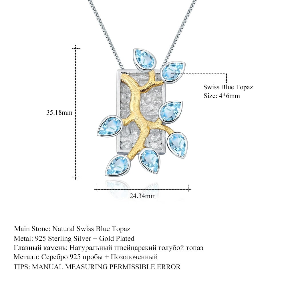 925 Sterling Silver Natural Topaz Necklace - 2
