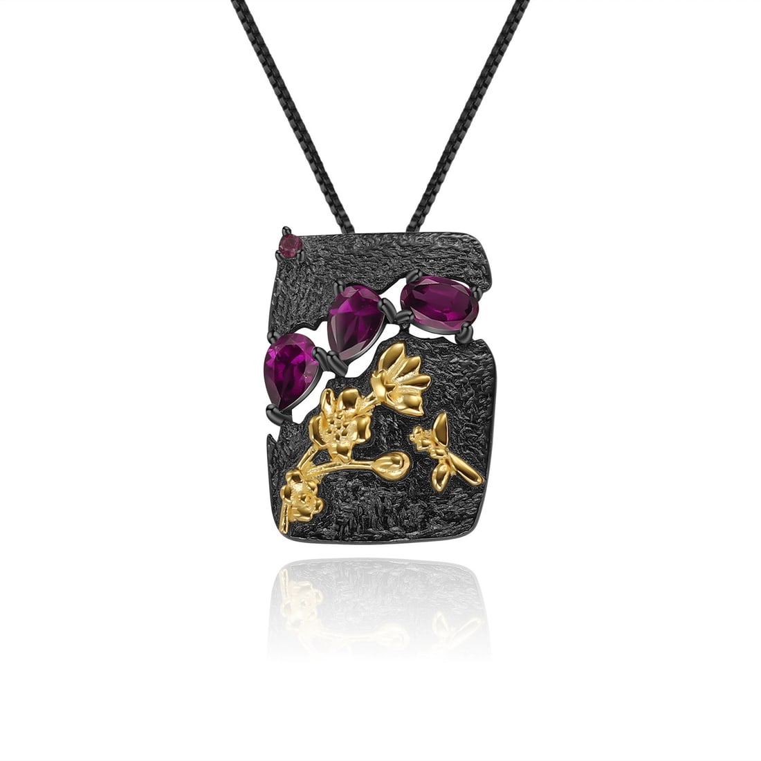 925 Sterling Silver Natural Rhodolite Garnet Necklace - 2