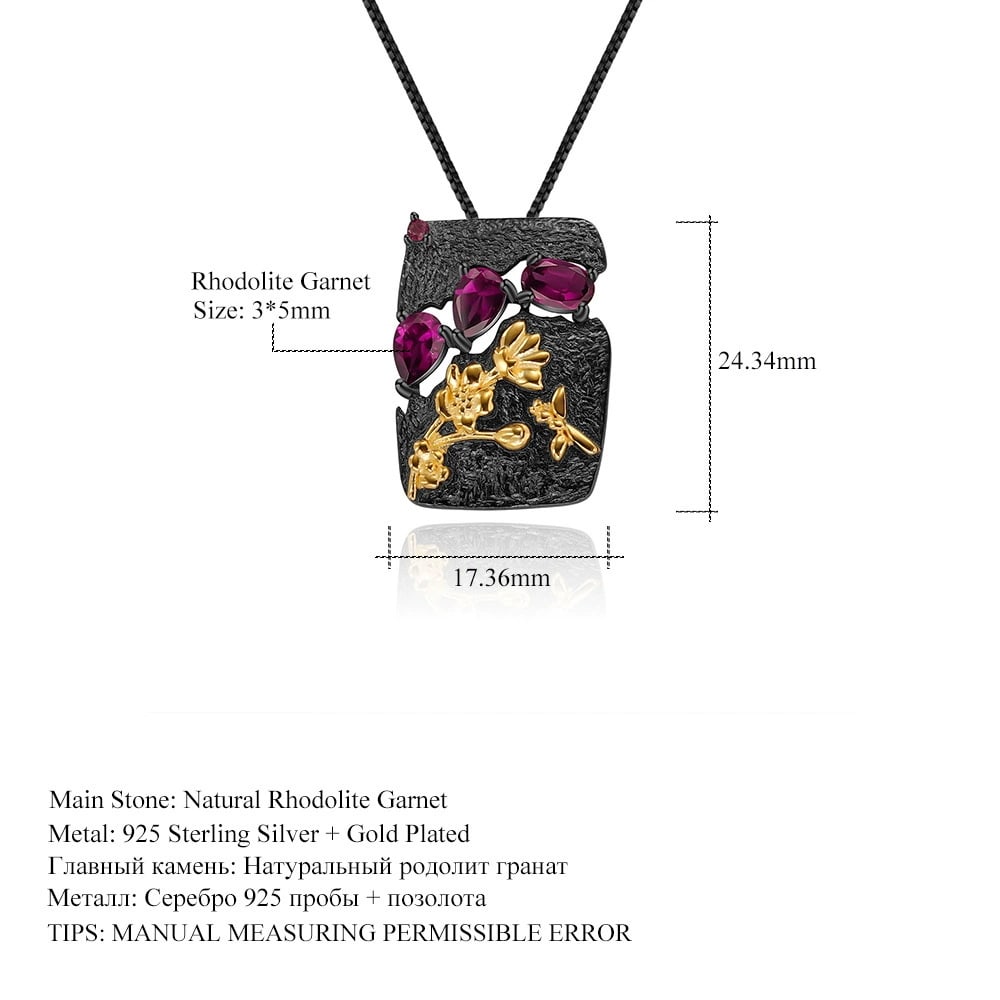925 Sterling Silver Natural Rhodolite Garnet Necklace - 5