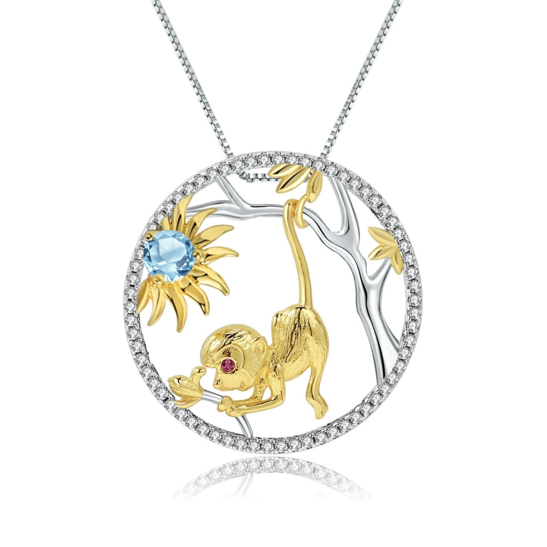 925 Sterling Silver Natural Topaz & Cubic Zirconia Necklace: Ref:260821110 // gold content:925 sterling silver // main gemstone:topaz // shape:round // carat weight:0. 50ct // color:blue // treatment:natural // cut grade:g // // adjacent gemstone 2 : cubic