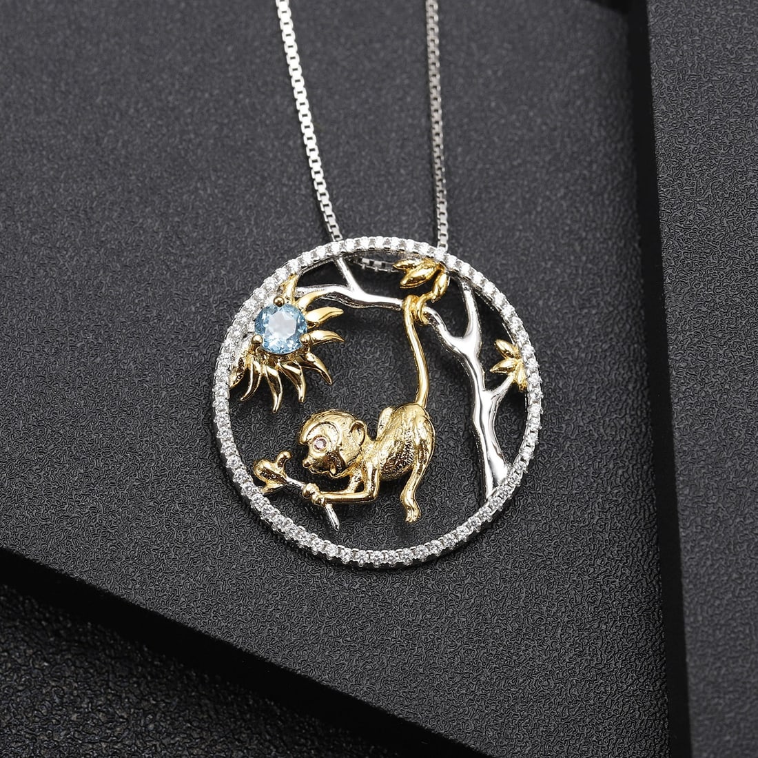 925 Sterling Silver Natural Topaz & Cubic Zirconia Necklace - 4