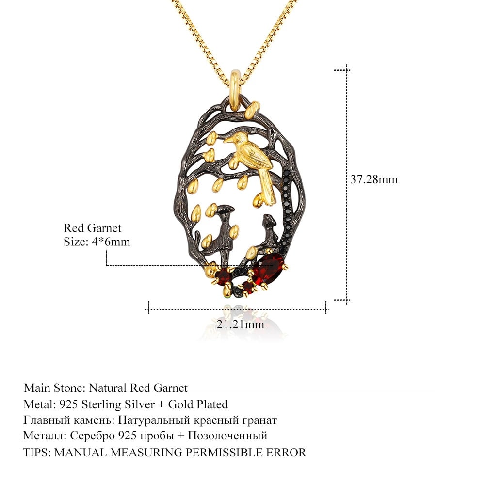 925 Sterling Silver Natural Garnet Necklace - 4