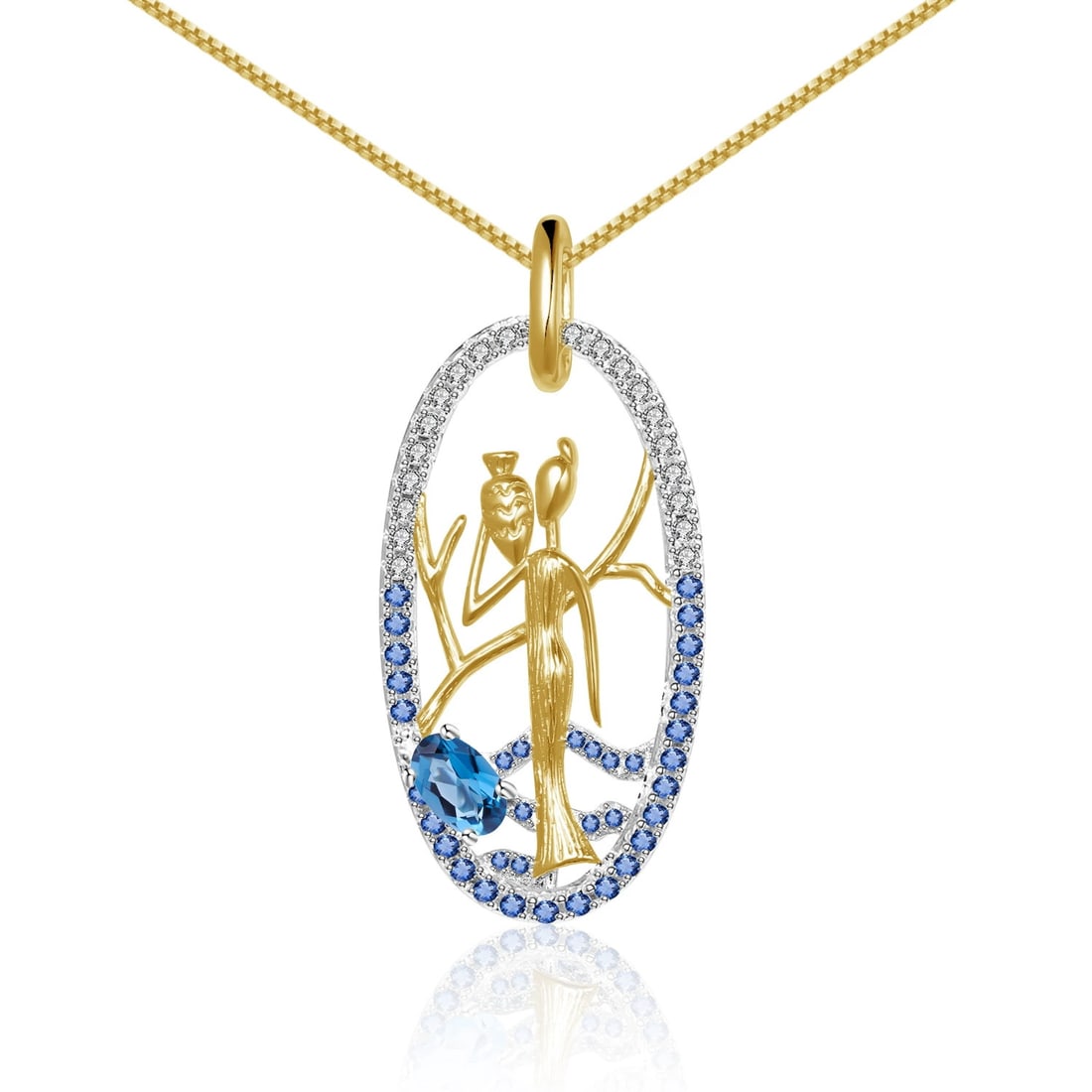 925 Sterling Silver Natural Topaz & Cubic Zirconia & Nano Swiss Blue Necklace - 3