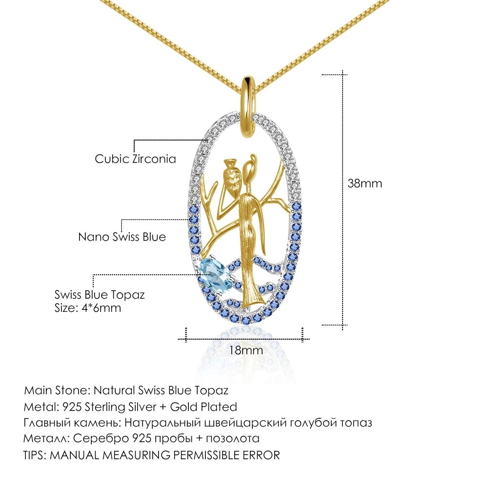 925 Sterling Silver Natural Topaz & Cubic Zirconia & Nano Swiss Blue Necklace - 4