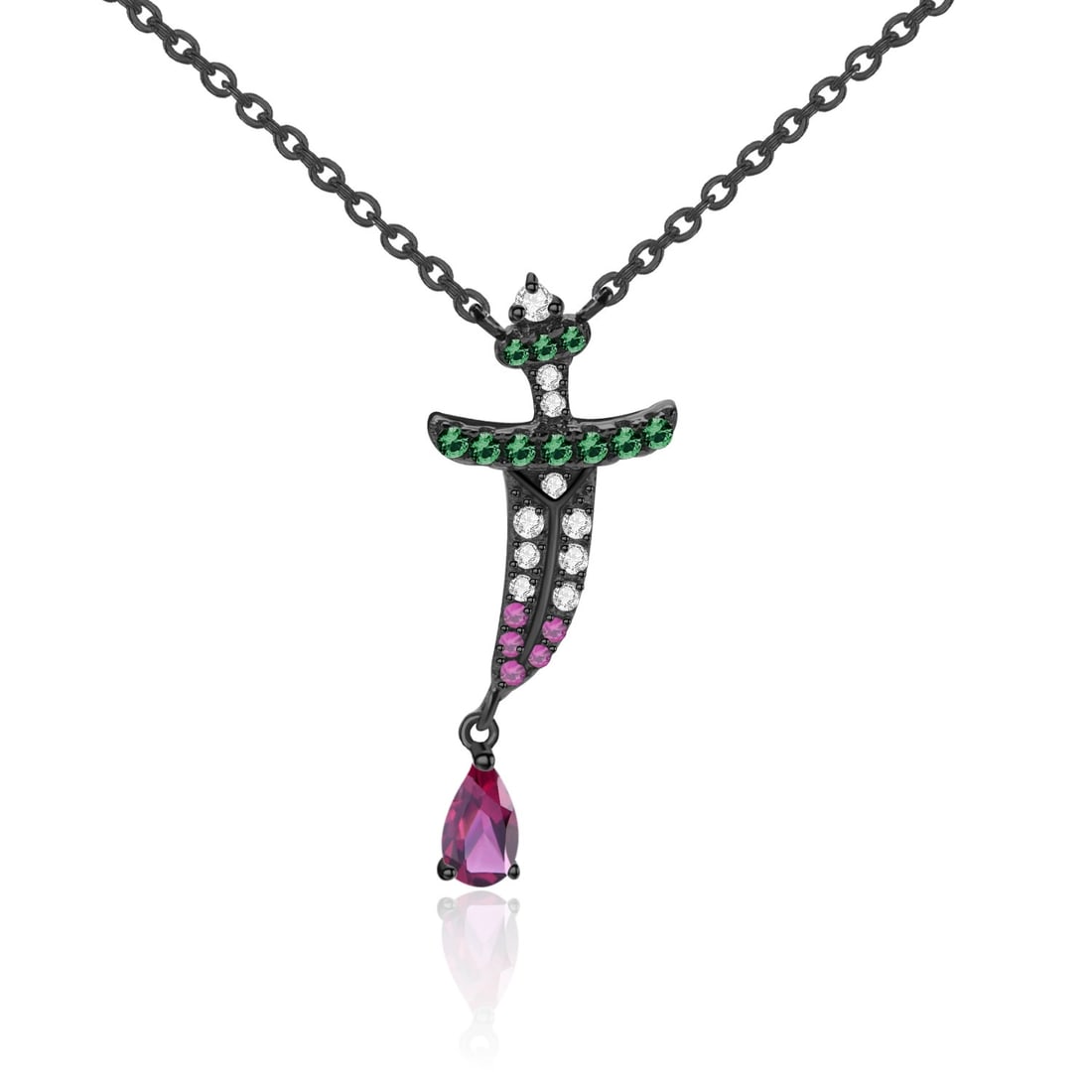 925 Sterling Silver Natural Rhodolite Garnet & Cubic Zirconia & Synthetic Ruby & Nano Emerald Neckl: Ref:260821115 // gold content:925 sterling silver // main gemstone:rhodolite garnet // shape:pear // carat weight: // color:red // treatment:natural // // adjacent gemstone 2 : cubic zirconia // shape