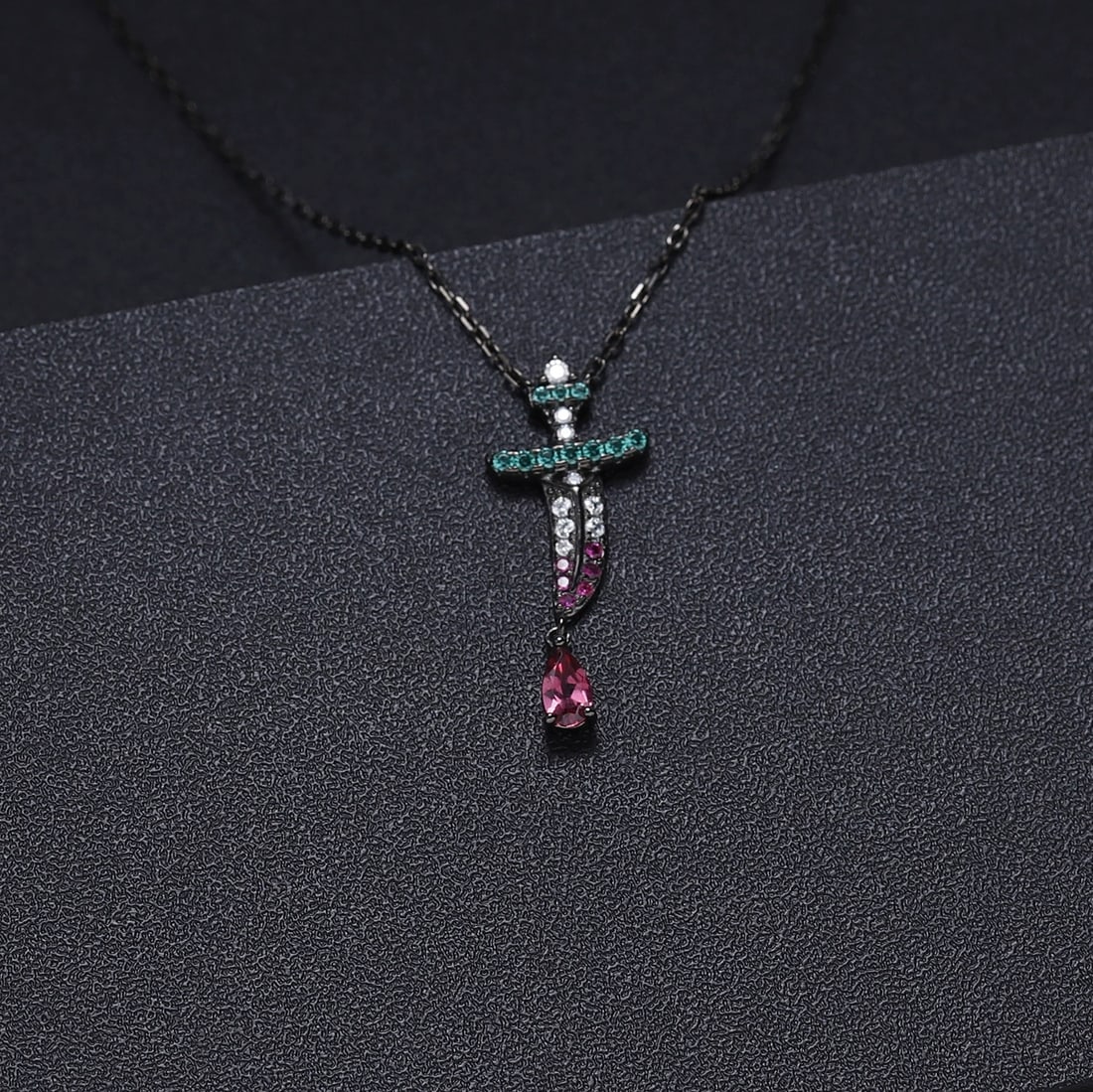 925 Sterling Silver Natural Rhodolite Garnet & Cubic Zirconia & Synthetic Ruby & Nano Emerald Neckl - 3