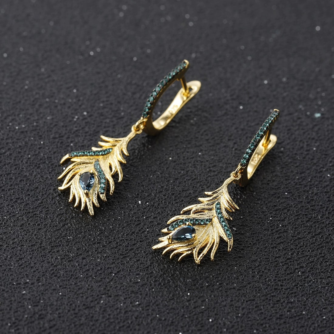 925 Sterling Silver Natural Topaz & Nano Emerald & Feather Earrings - 3