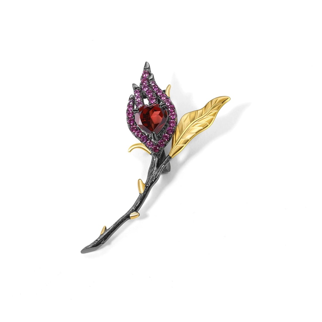 925 Sterling Silver Natural Garnet & Cubic Zirconia Brooch: Ref:260821120 // gold content:925 sterling silver // main gemstone:garnet // shape:heart // carat weight: // color:red // treatment:natural // // adjacent gemstone 2 : cubic zirconia // shape:round