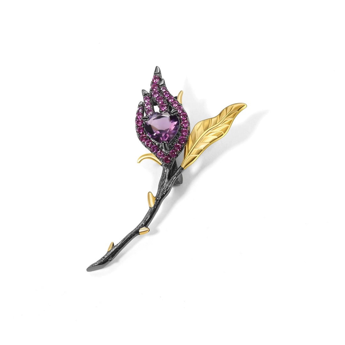 925 Sterling Silver Natural Garnet & Cubic Zirconia Brooch - 3