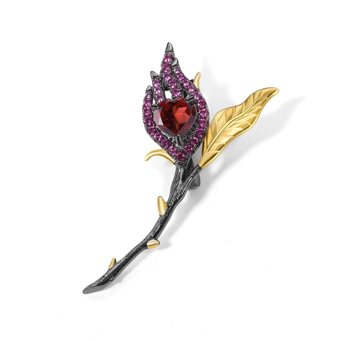 925 Sterling Silver Natural Garnet & Cubic Zirconia Brooch - 4
