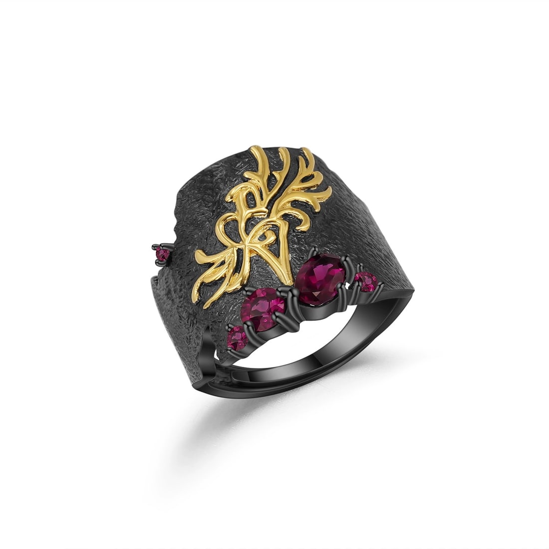925 Sterling Silver Natural Rhodolite Garnet & Synthetic Ruby Ring - 2