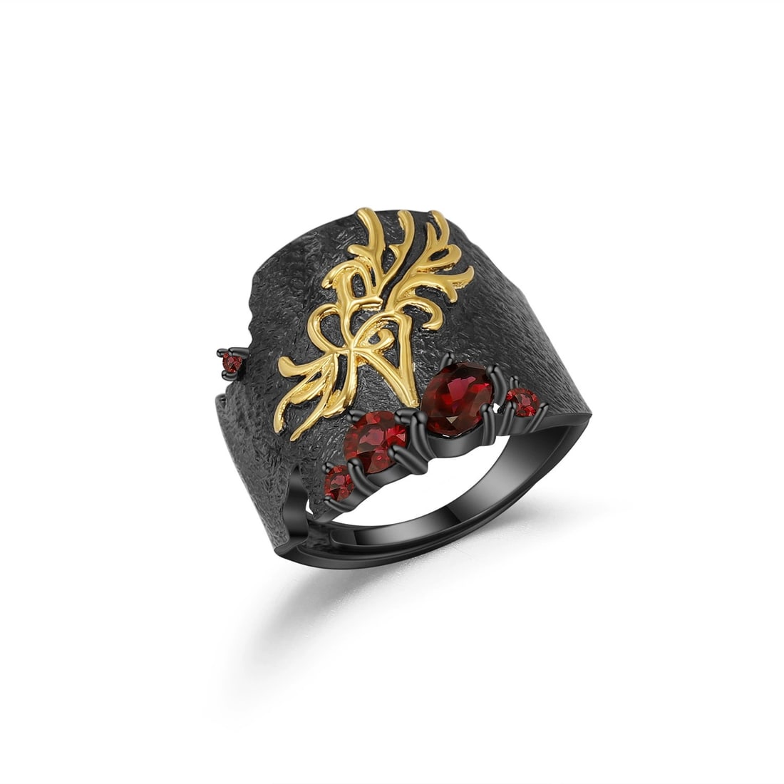 925 Sterling Silver Natural Rhodolite Garnet & Synthetic Ruby Ring - 4