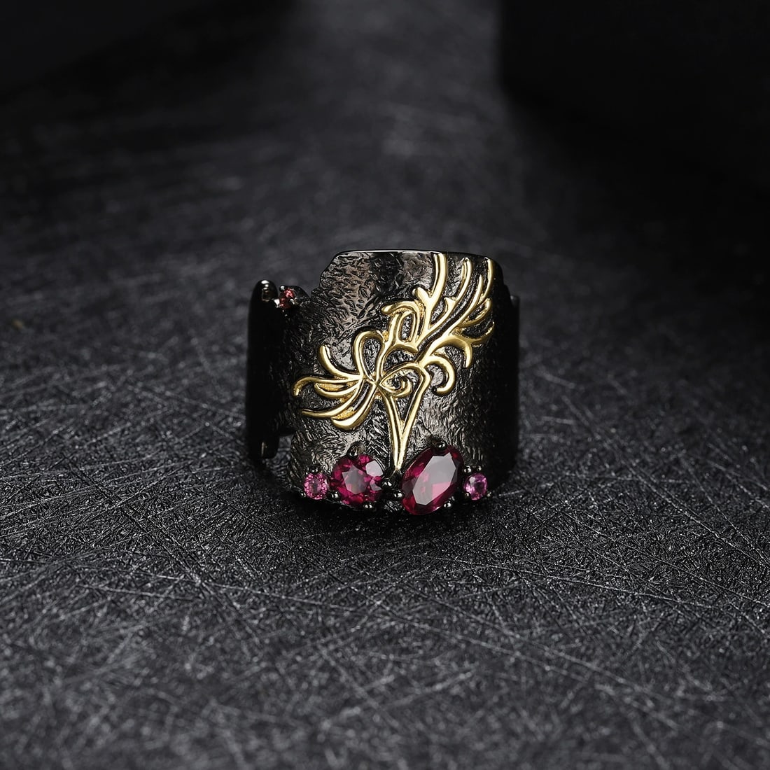 925 Sterling Silver Natural Rhodolite Garnet & Synthetic Ruby Ring - 6