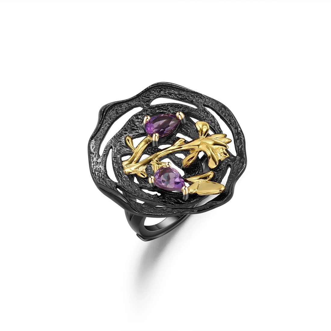 925 Sterling Silver Natural Amethyst Ring: Ref:260821123 // gold content:925 sterling silver // ring size:7. 25us // // main gemstone:amethyst // shape:pear // carat weight: // color:purple // treatment:natural // Condition: New Low Estimate: