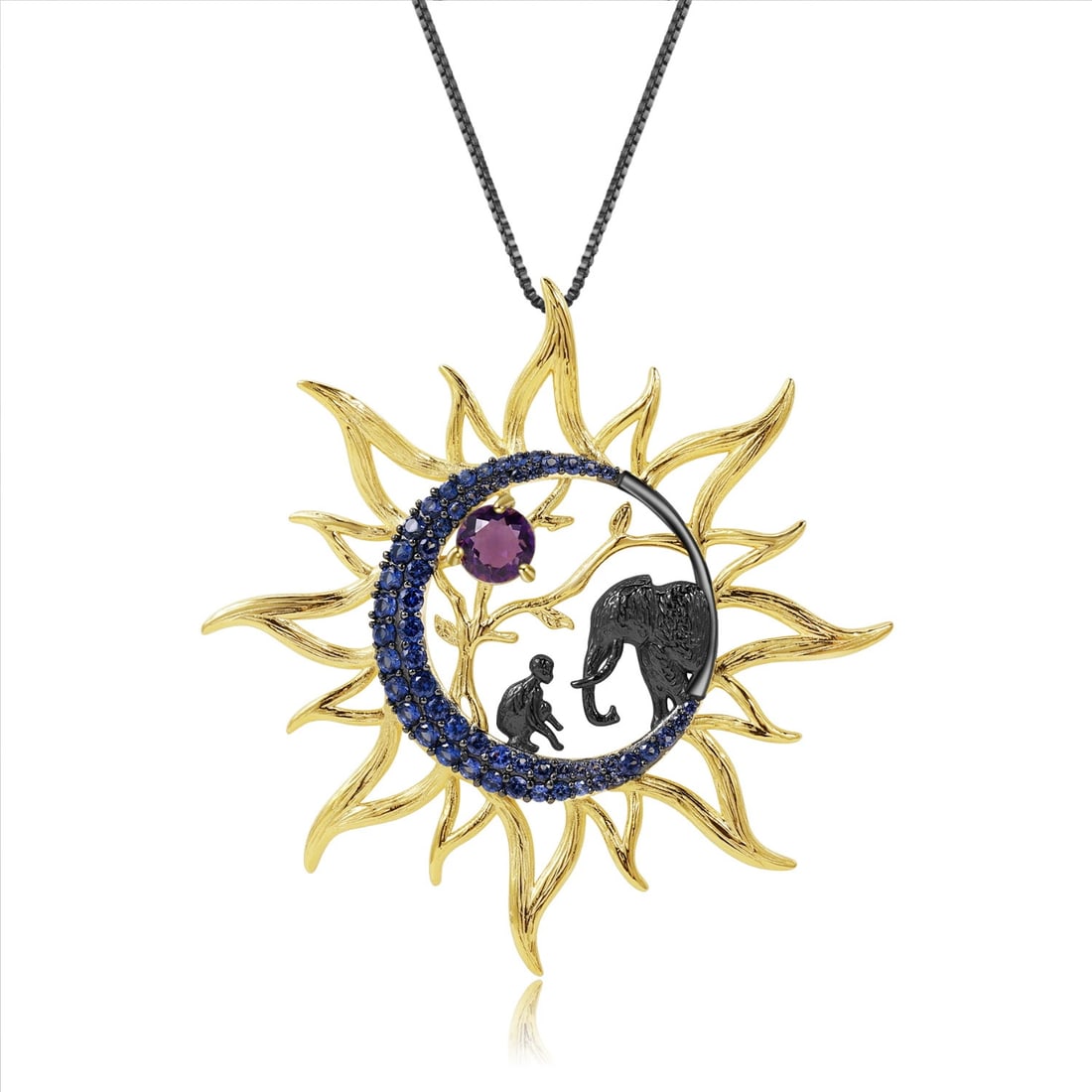 925 Sterling Silver Natural Amethyst & Nano Sapphire Necklace: Ref:260821124 // gold content:925 sterling silver // main gemstone:amethyst // shape:round // carat weight: // color:purple // treatment:natural // cut grade:g // // adjacent gemstone 2 : nano sapphir