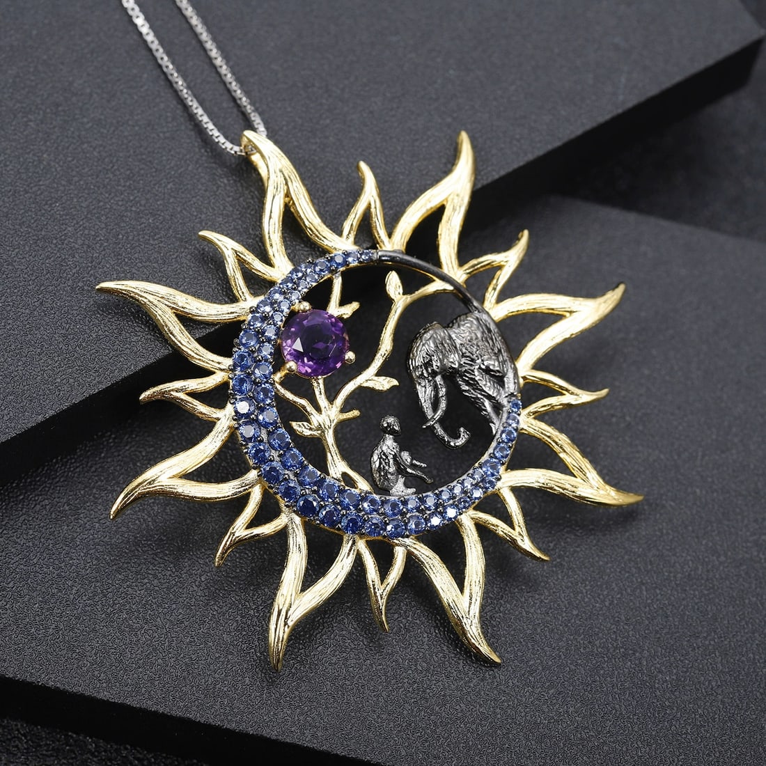 925 Sterling Silver Natural Amethyst & Nano Sapphire Necklace - 2