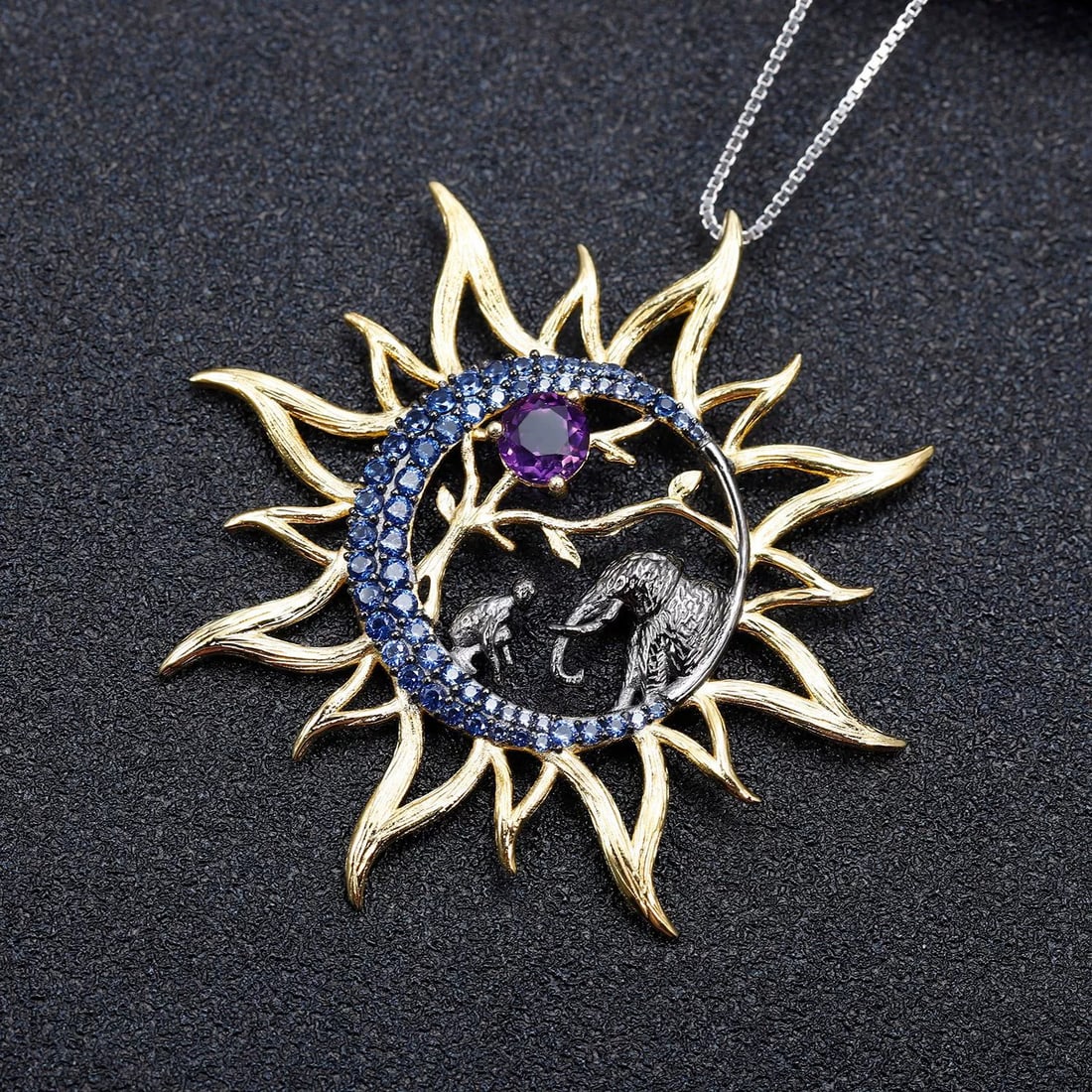925 Sterling Silver Natural Amethyst & Nano Sapphire Necklace - 3