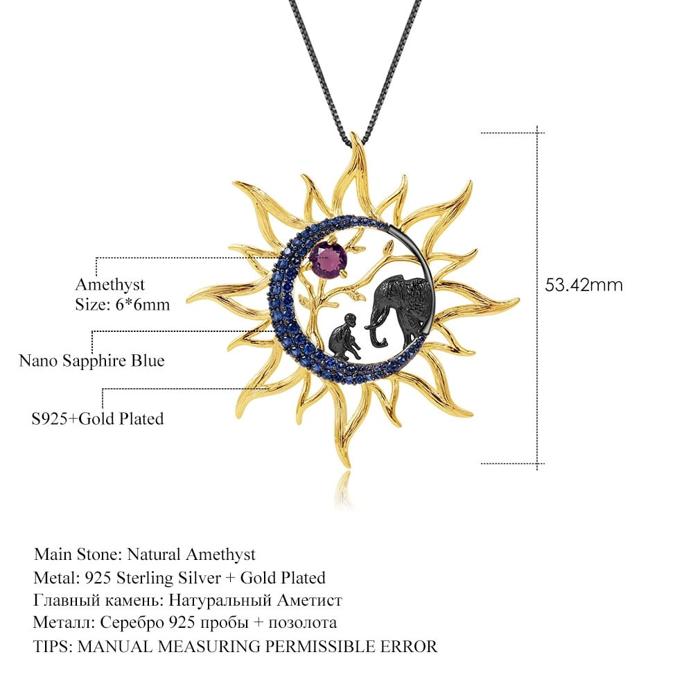 925 Sterling Silver Natural Amethyst & Nano Sapphire Necklace - 4