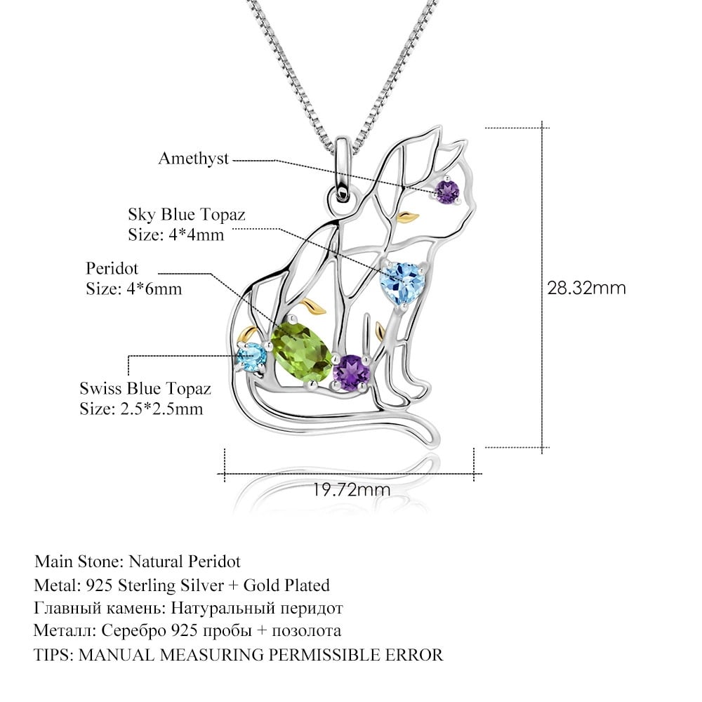 925 Sterling Silver Natural Peridot & Topaz & Amethyst Necklace - 5
