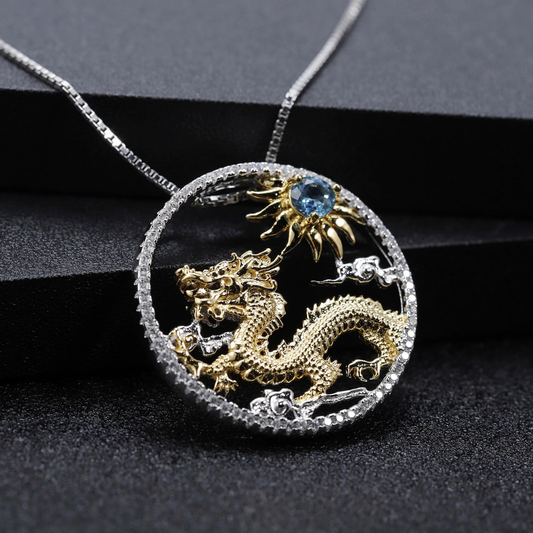 925 Sterling Silver Natural Topaz Necklace - 2