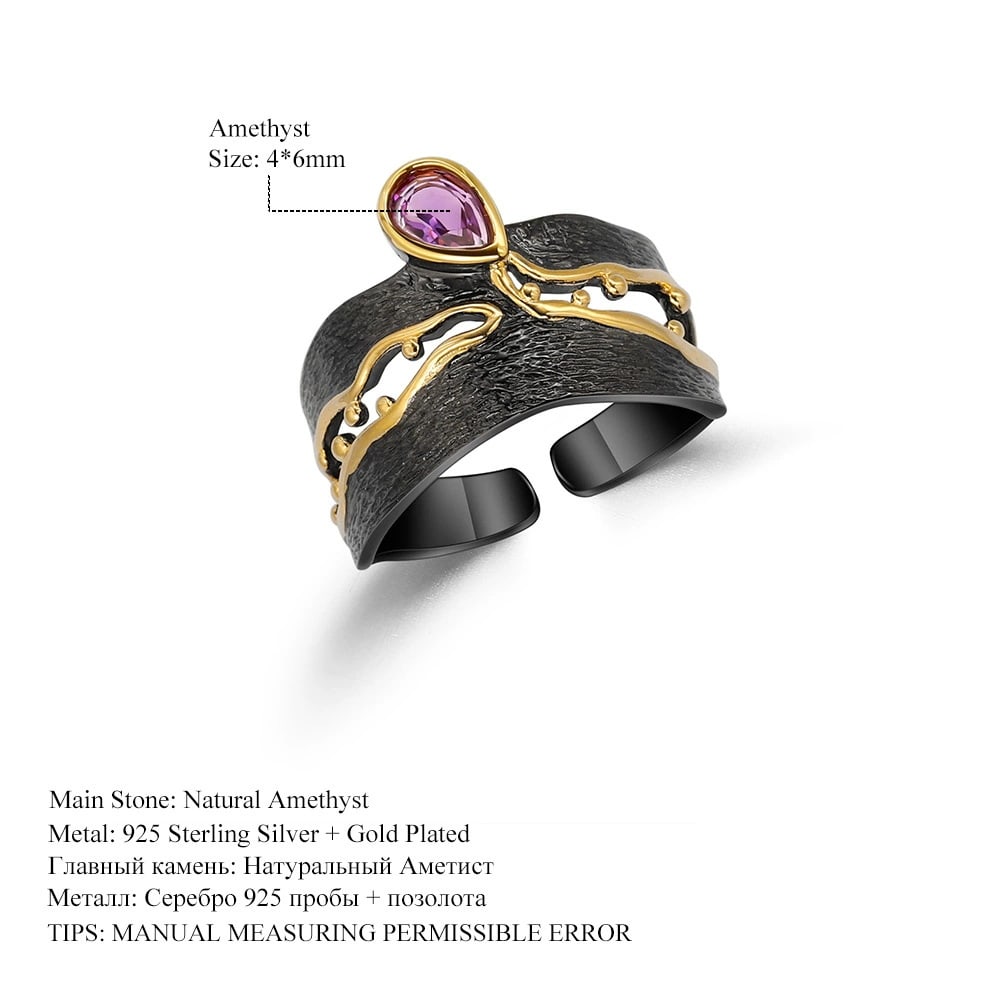 925 Sterling Silver Natural Amethyst Ring - 2