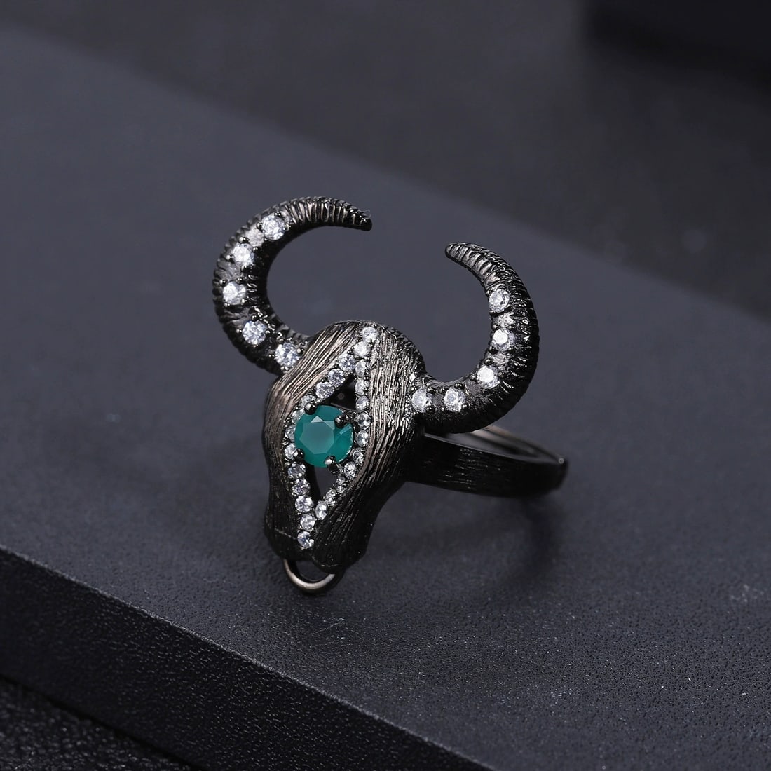925 Sterling Silver Natural Agate & Cubic Zirconia Ring - 4