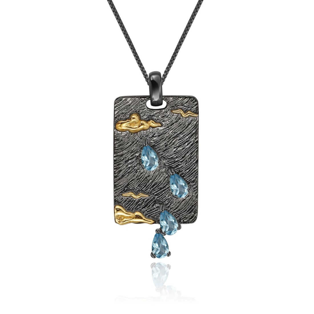 925 Sterling Silver Natural Topaz Necklace: Ref:260821131 // gold content:925 sterling silver // main gemstone:topaz // number of stones:4 // shape:pear // carat weight: // color:blue // treatment:natural // Condition: New Low Estimate: 400.00
