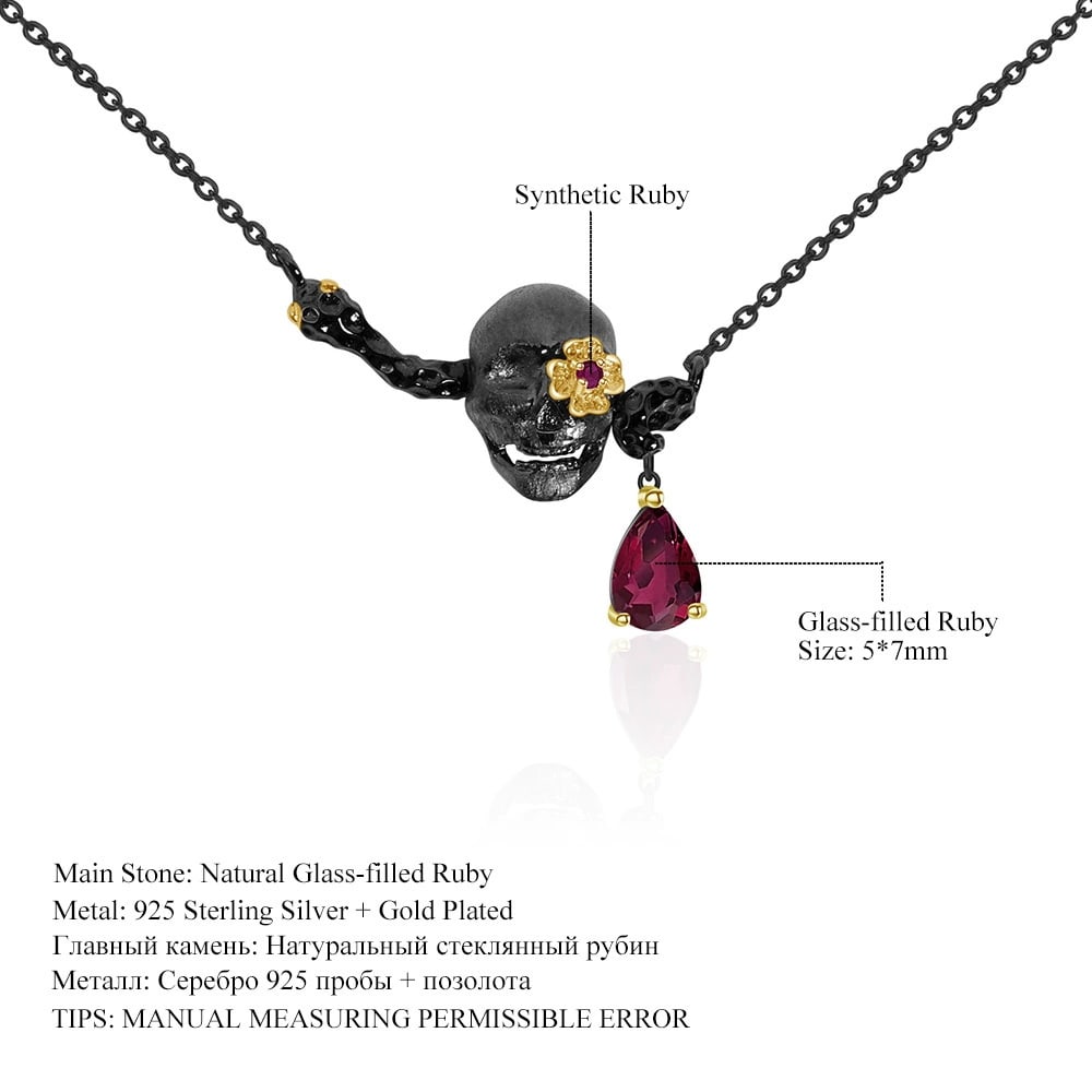 925 Sterling Silver Glass-fillde Ruby & Synthetic Ruby Necklace - 3