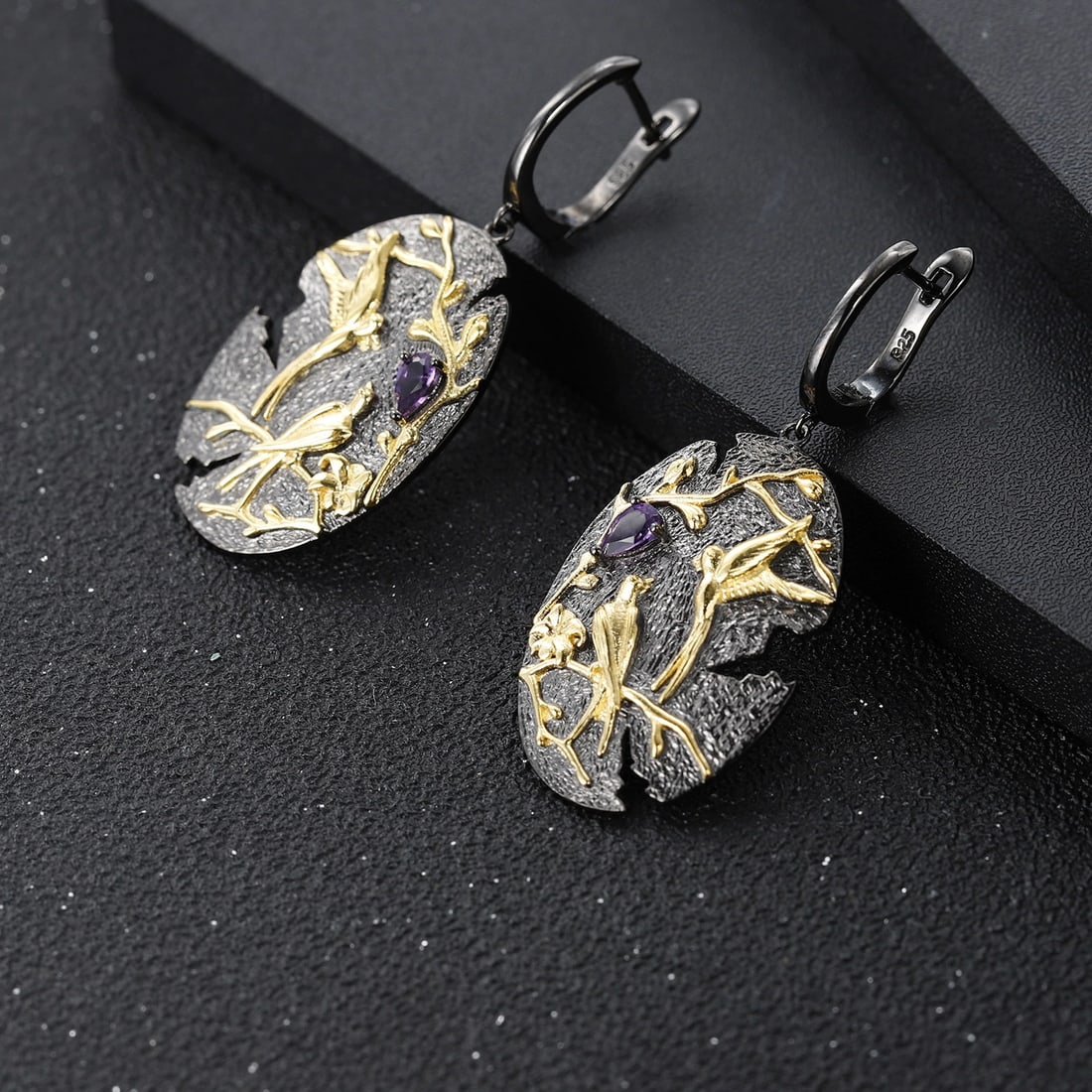925 Sterling Silver Natural Amethyst Earrings - 3