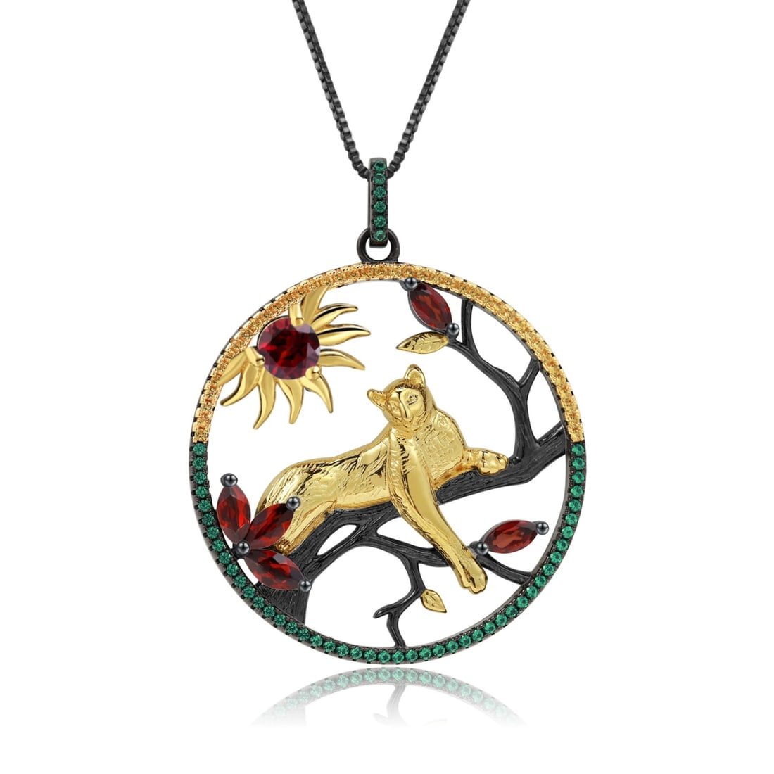 925 Sterling Silver Natural Garnet & Nano Emerald & Nano Citrine Necklace: Ref:260821140 // gold content:925 sterling silver // main gemstone:garnet // shape:multiple // carat weight: // color:red // treatment:natural // // adjacent gemstone 2 : nano emerald // shape:round /