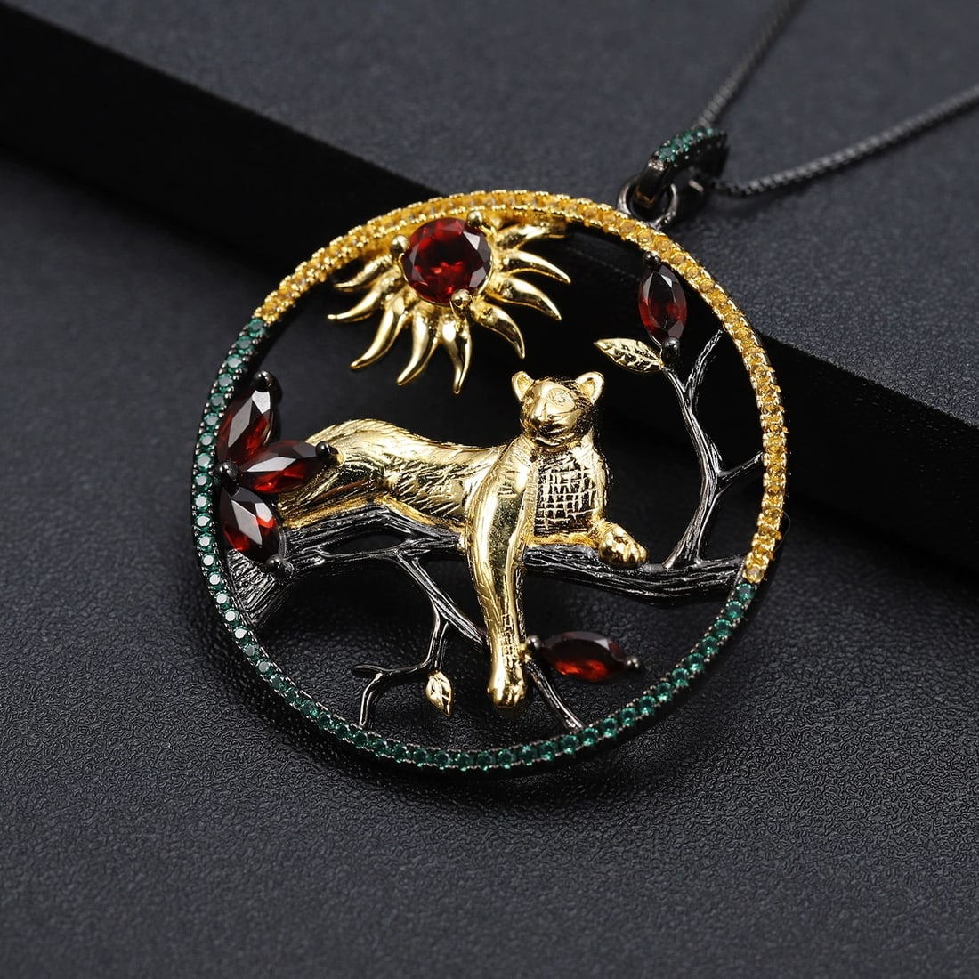 925 Sterling Silver Natural Garnet & Nano Emerald & Nano Citrine Necklace - 4