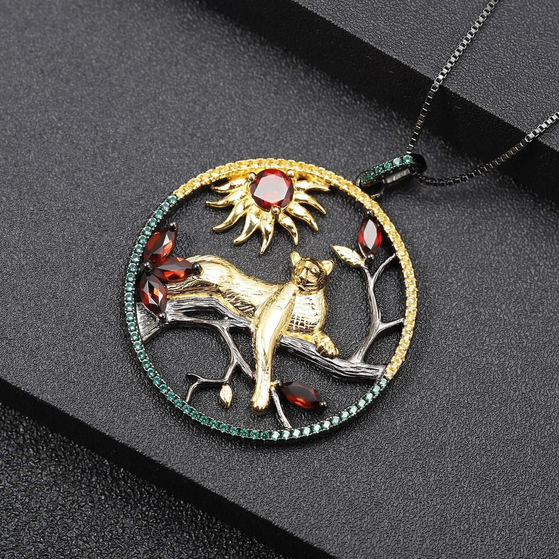 925 Sterling Silver Natural Garnet & Nano Emerald & Nano Citrine Necklace - 5