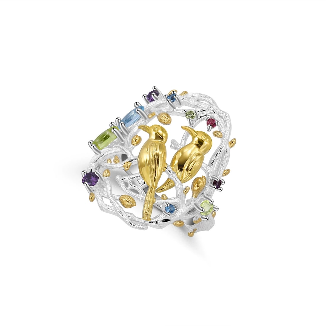 925 Sterling Silver Natural Topaz & Peridot & Amethyst Ring: Ref:260821142 // gold content:925 sterling silver // ring size:7. 25us // // main gemstone:topaz // shape:oval // carat weight: // color:blue // treatment:natural // // adjacent gemstone 2 : peridot