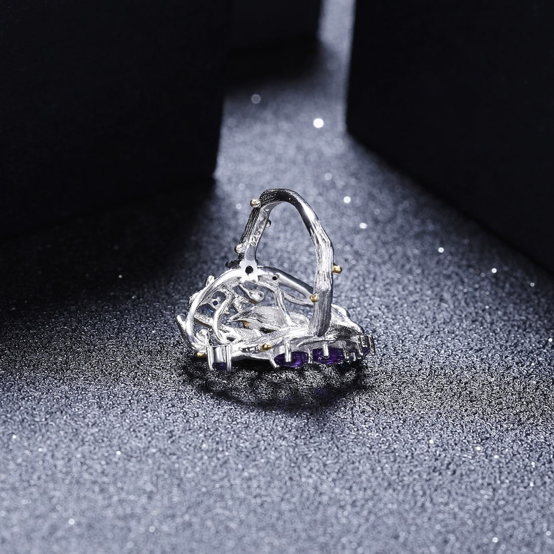 925 Sterling Silver Natural Topaz & Peridot & Amethyst Ring - 4