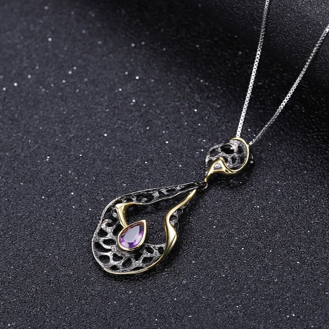 925 Sterling Silver Natural Amethyst Necklace - 2