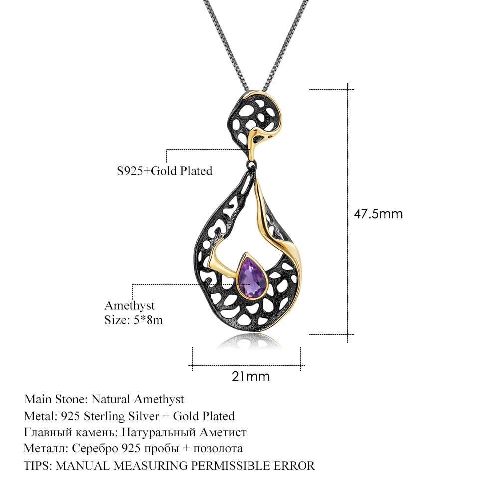 925 Sterling Silver Natural Amethyst Necklace - 4