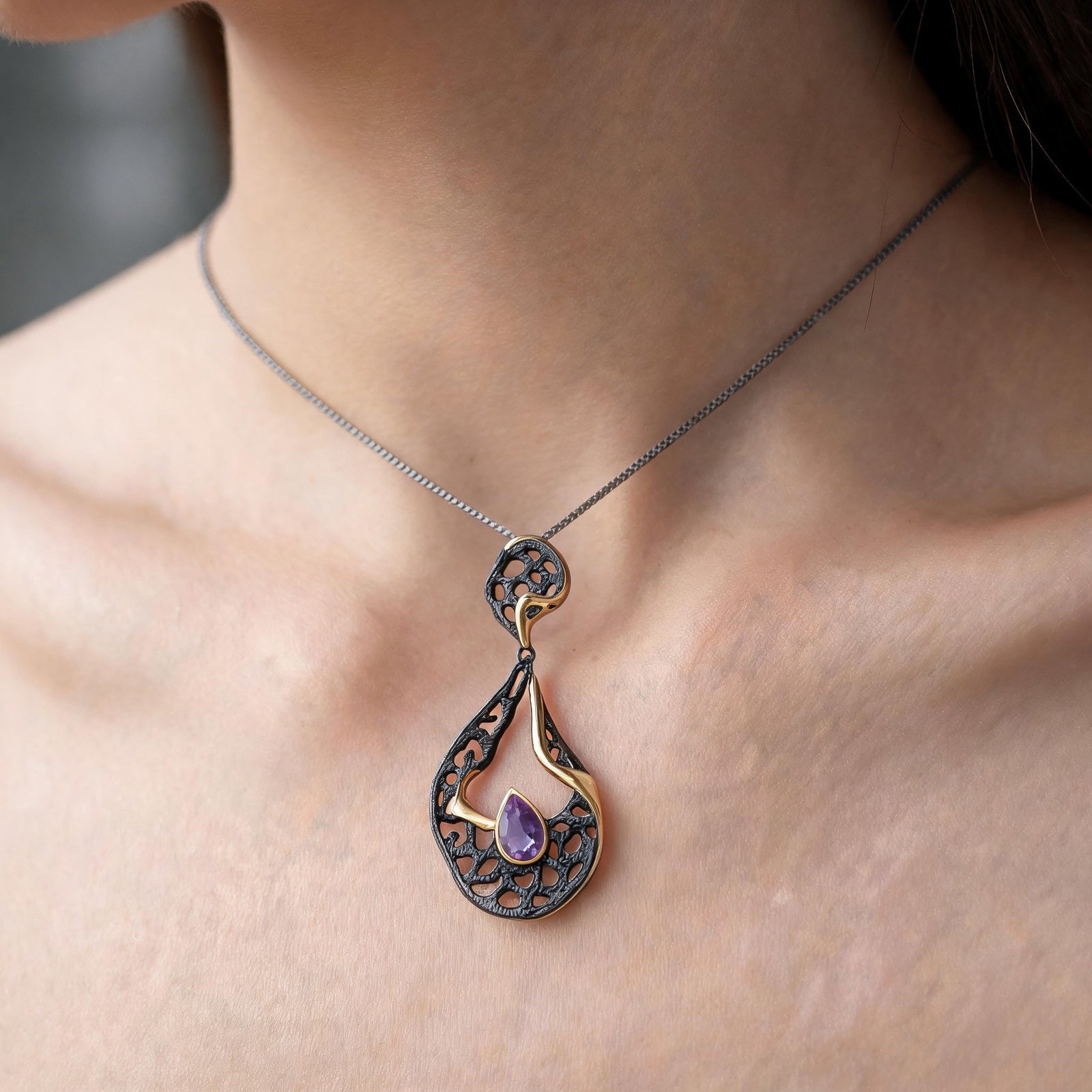 925 Sterling Silver Natural Amethyst Necklace - 5