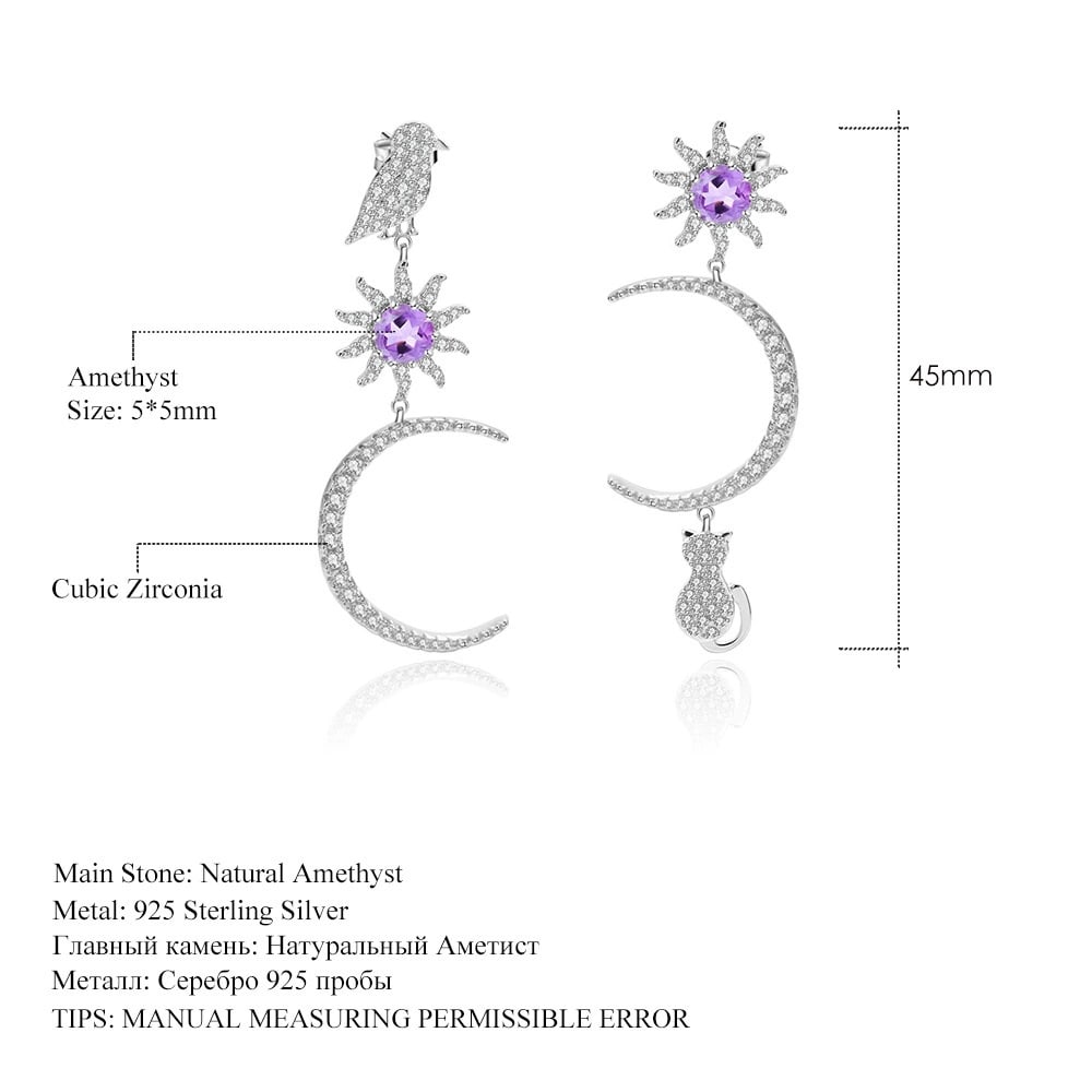 925 Sterling Silver Natural Amethyst & Cubic Zirconia Earrings - 2