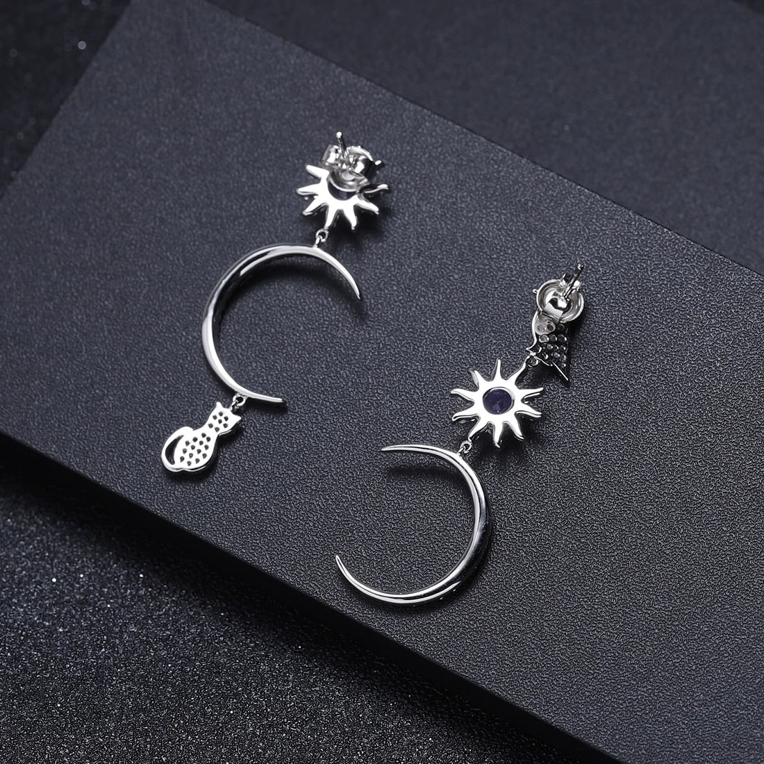 925 Sterling Silver Natural Amethyst & Cubic Zirconia Earrings - 3