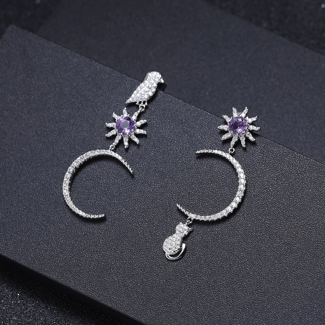 925 Sterling Silver Natural Amethyst & Cubic Zirconia Earrings - 4