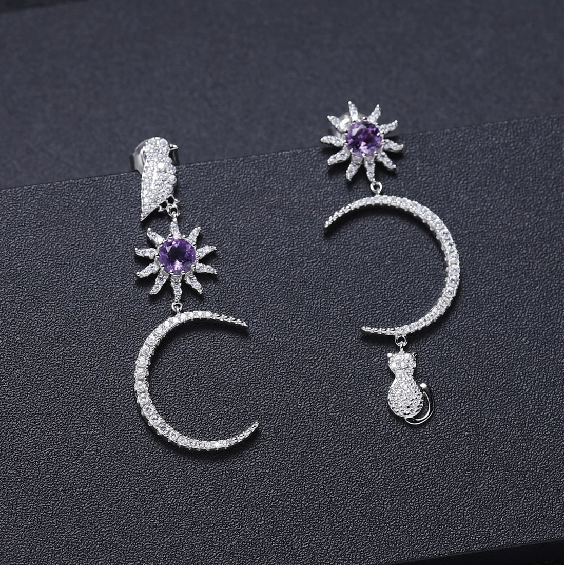 925 Sterling Silver Natural Amethyst & Cubic Zirconia Earrings - 5